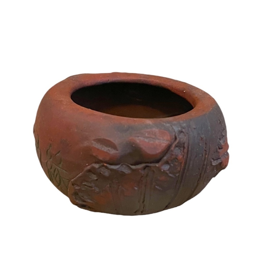 Hand Crafted/ Handmade Etched Small Clay Pot or Ash Tray